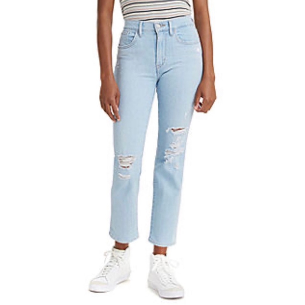 LEVI’S 724 High Rise Slim Straight Crop Ripped Jeans Light Blue NEW Size 30 / 10